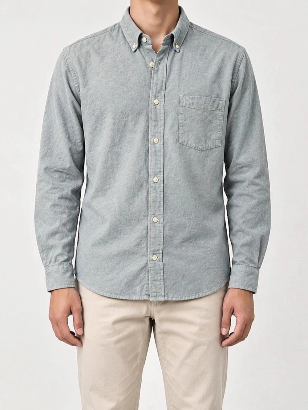 H&M Regular Fit Oxford Shirt Blue & Gray Size Large